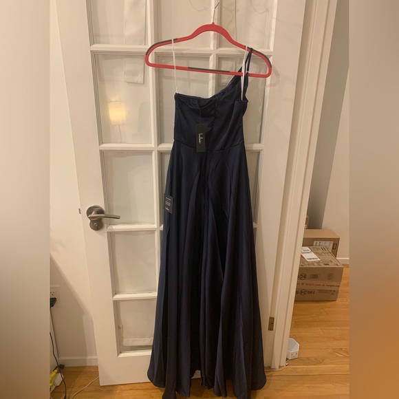 Lulu’s Love's Calling Navy Satin One-Shoulder Maxi Dress - Picture 3 of 3
